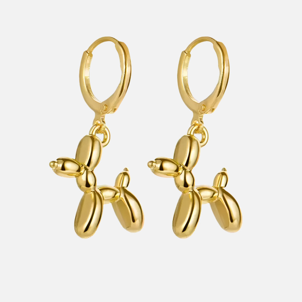 Elegant MINI Golden Huggie Hoops with Playful Balloon Dog Pendant