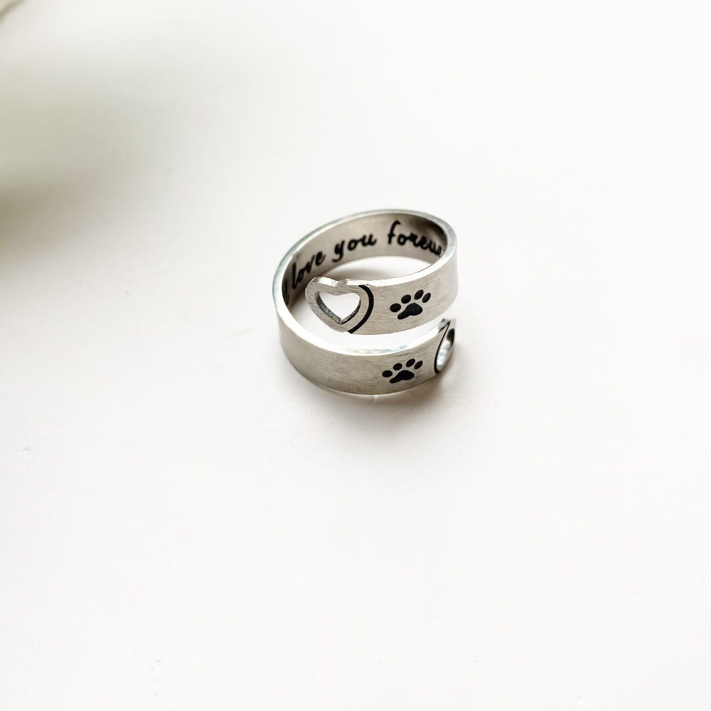 Adjustable Paw Heart Twist Ring