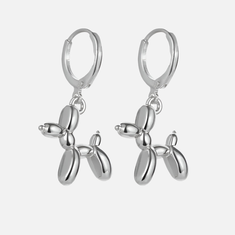 Elegant MINI Golden Huggie Hoops with Playful Balloon Dog Pendant