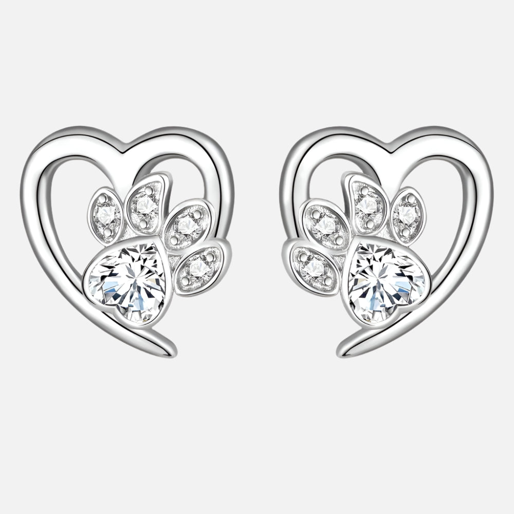 LIVIA – Elegant Heart and Paw Earrings with Sparkling Zirconia for a Stunning Look