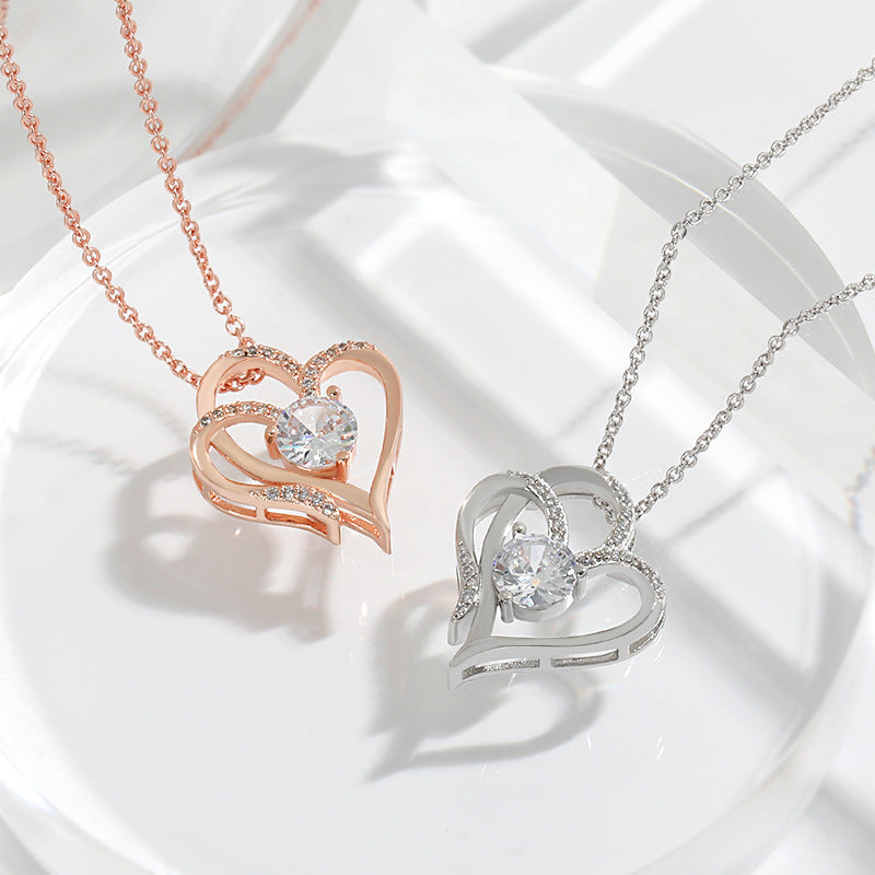 ELENYA – Elegant Adjustable Women's Necklace with Enchanting Double Heart & Sparkling Zirconia for a Stylish Look