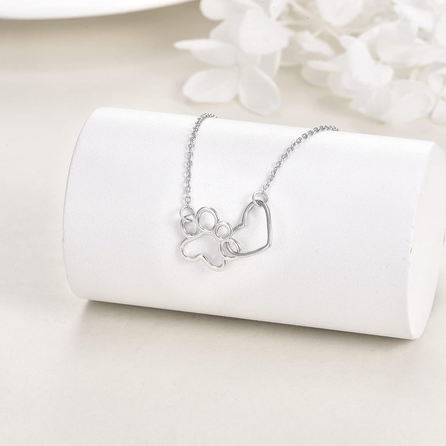 ILYA โ Elegant Paw Necklace made of 925 Sterling Silver with Charming Heart Crystal Pendant