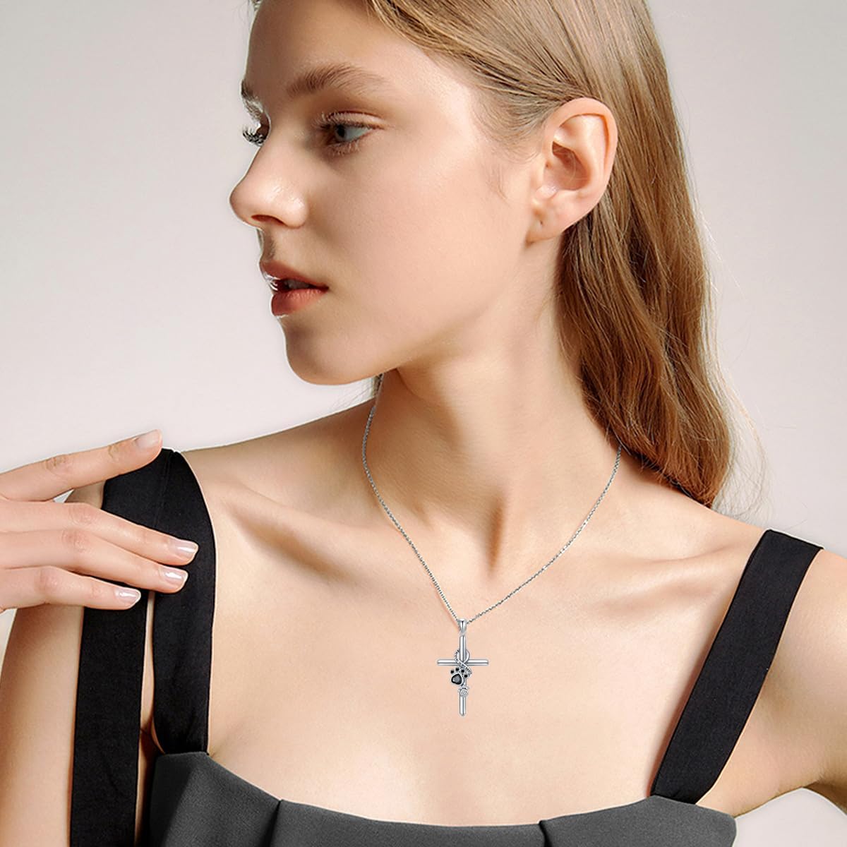 LYORA – Elegant Paw and Cross Necklace made of 925 Sterling Silver for a Stylish Appearance