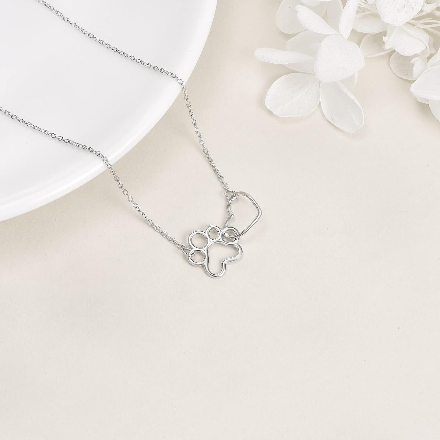 ILYA โ Elegant Paw Necklace made of 925 Sterling Silver with Charming Heart Crystal Pendant