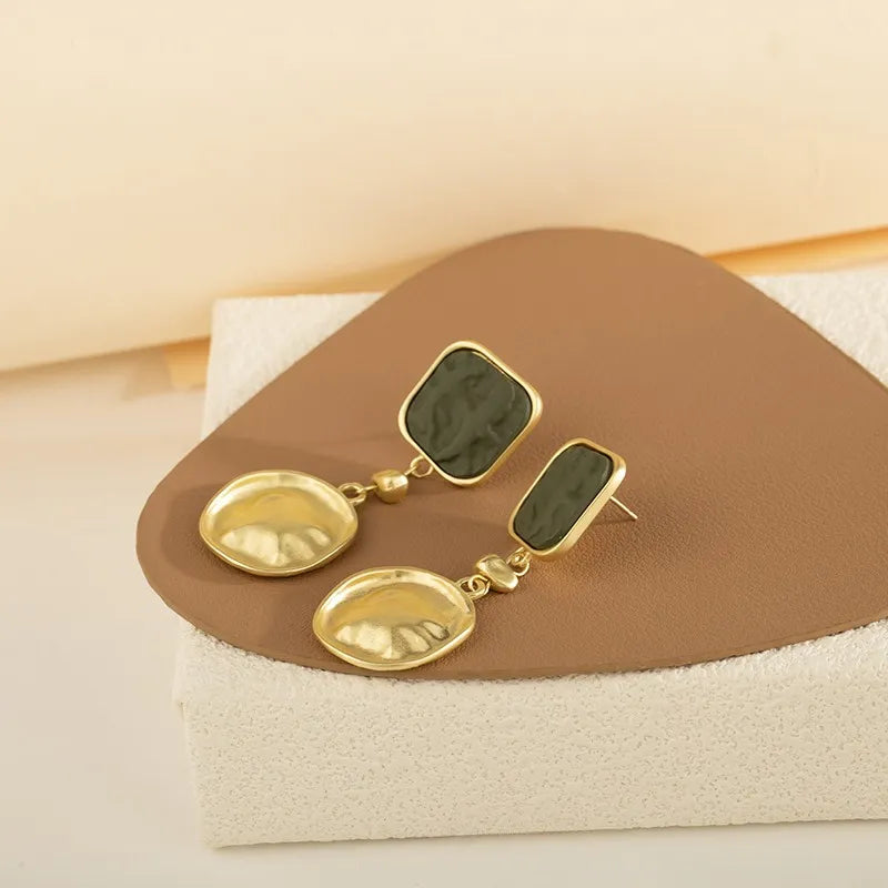 Vintage Green Golden Glass Earrings