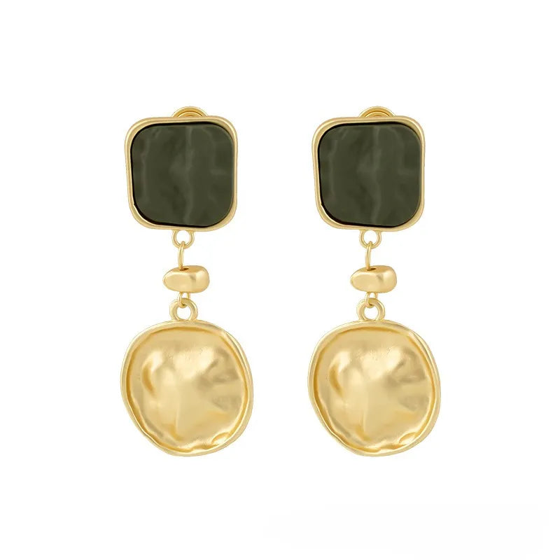Vintage Green Golden Glass Earrings