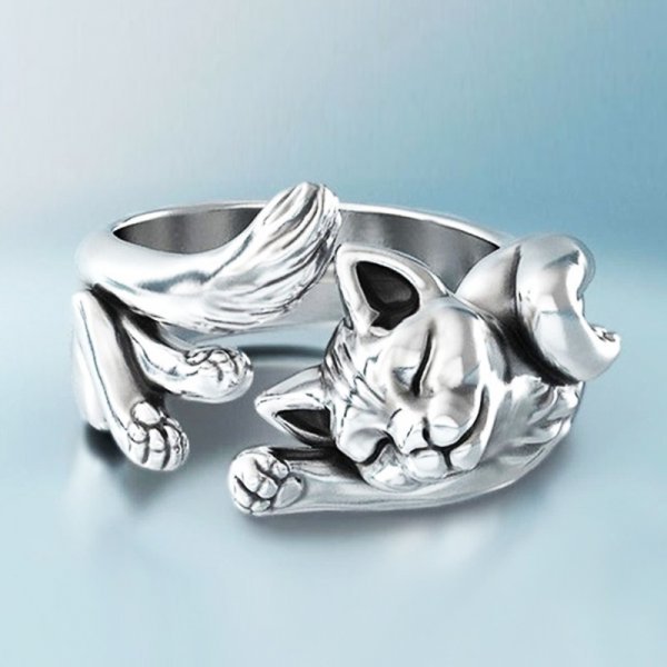 MIRELLE β Elegant Vintage Cat Ring in Silver for Stylish Charm