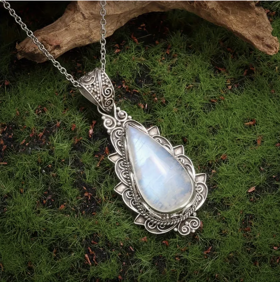 Moonstone Necklace in Vintage Setting