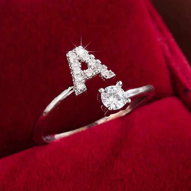 Elegant Letter Ring with Diamonds in Gold and Silver