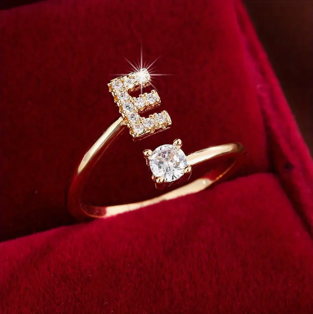 Elegant Letter Ring with Diamonds in Gold and Silver