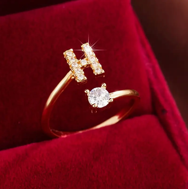 Elegant Letter Ring with Diamonds in Gold and Silver