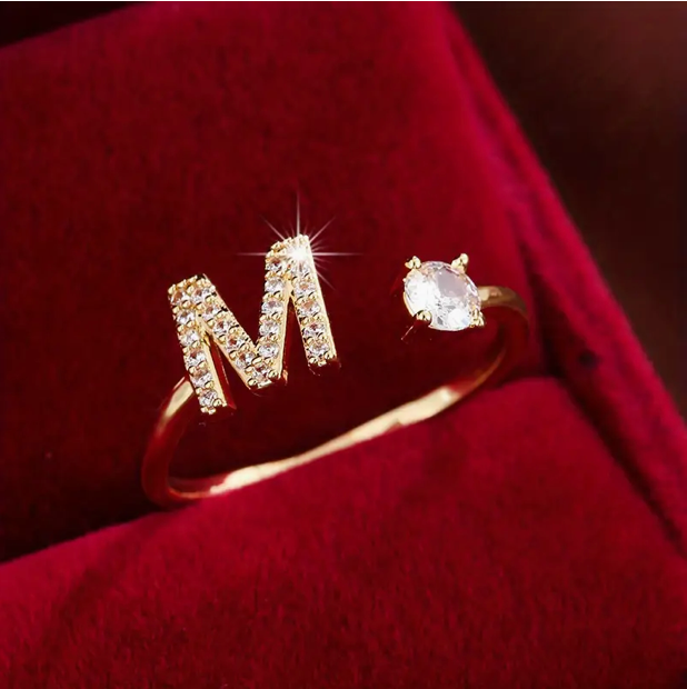 Elegant Letter Ring with Diamonds in Gold and Silver