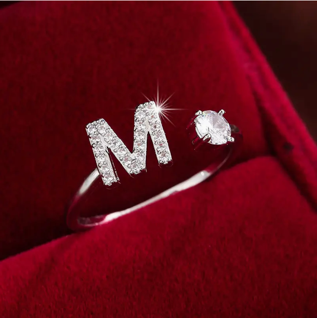 Elegant Letter Ring with Diamonds in Gold and Silver