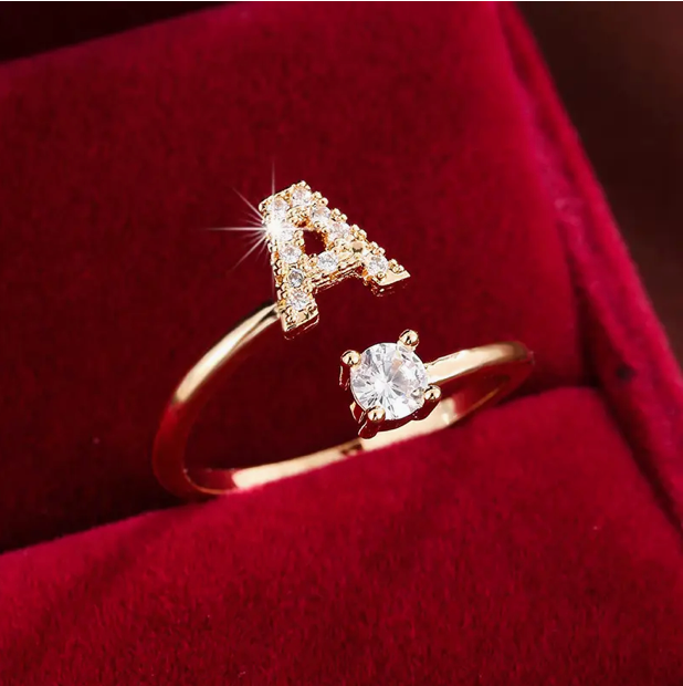 Elegant Letter Ring with Diamonds in Gold and Silver