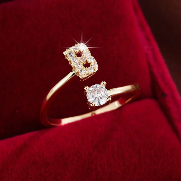 Elegant Letter Ring with Diamonds in Gold and Silver