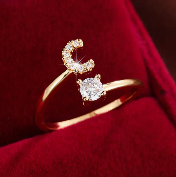 Elegant Letter Ring with Diamonds in Gold and Silver