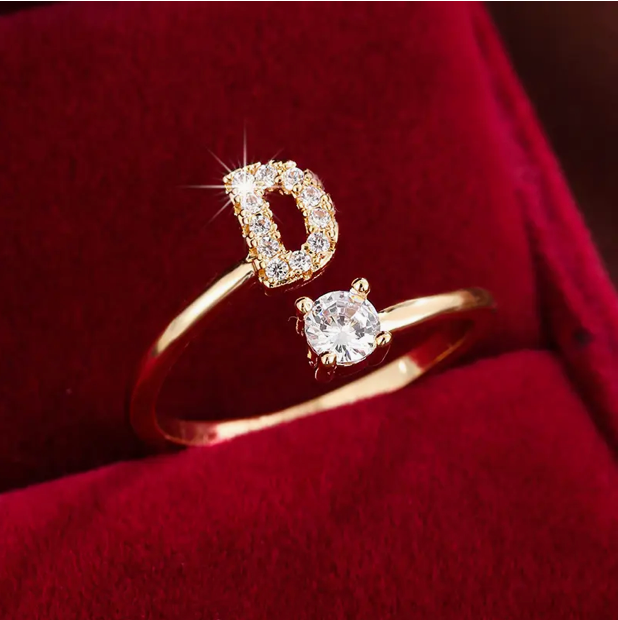 Elegant Letter Ring with Diamonds in Gold and Silver