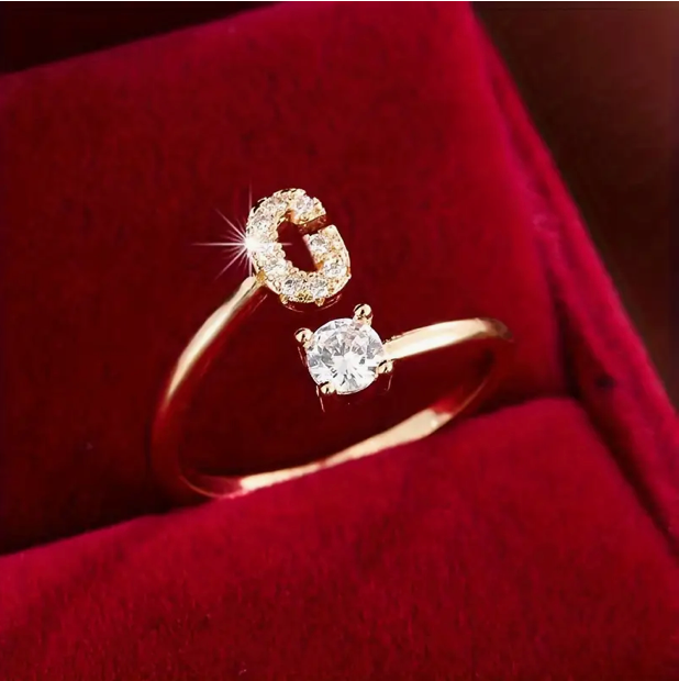 Elegant Letter Ring with Diamonds in Gold and Silver
