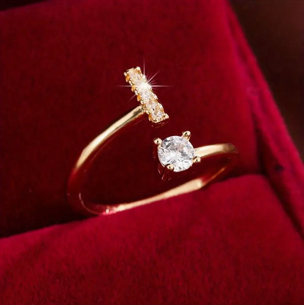 Elegant Letter Ring with Diamonds in Gold and Silver