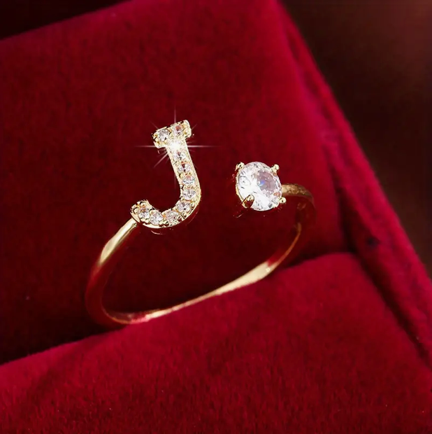 Elegant Letter Ring with Diamonds in Gold and Silver