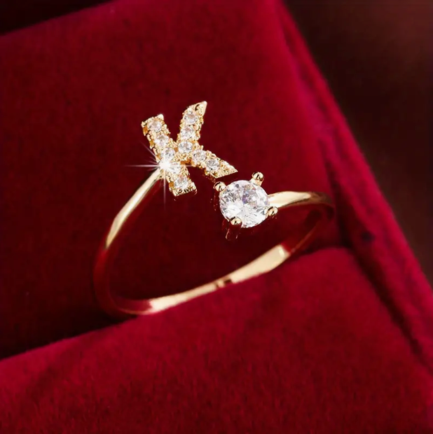 Elegant Letter Ring with Diamonds in Gold and Silver