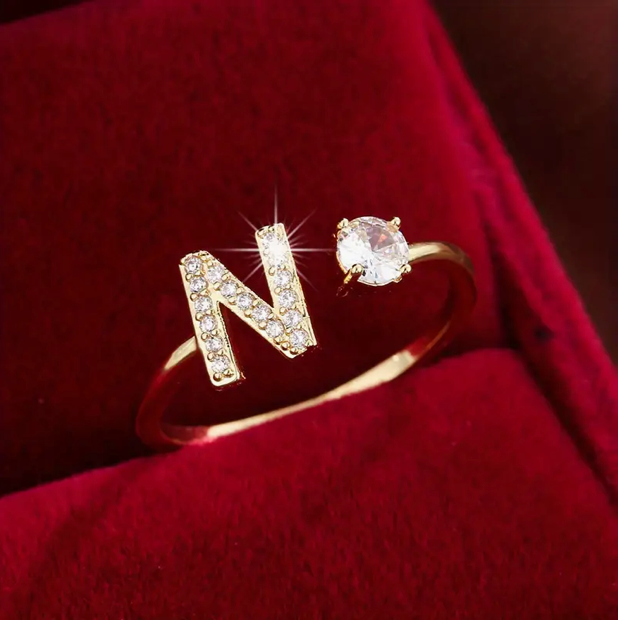 Elegant Letter Ring with Diamonds in Gold and Silver