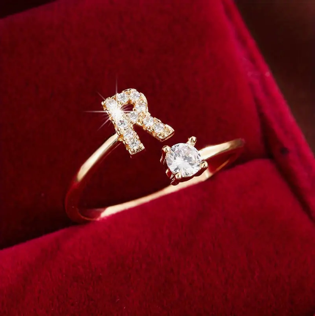 Elegant Letter Ring with Diamonds in Gold and Silver