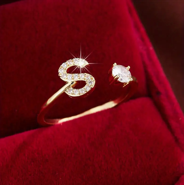 Elegant Letter Ring with Diamonds in Gold and Silver