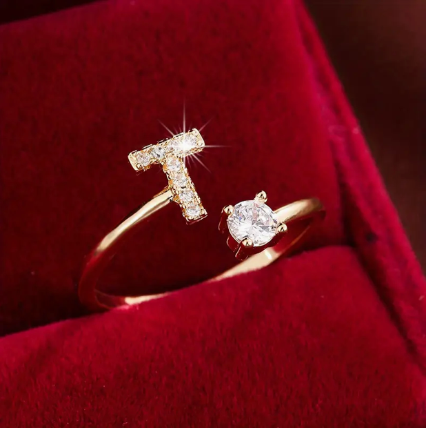Elegant Letter Ring with Diamonds in Gold and Silver