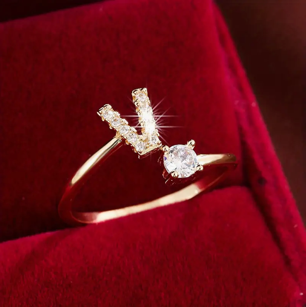 Elegant Letter Ring with Diamonds in Gold and Silver