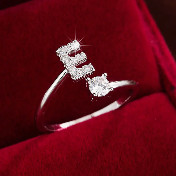Elegant Letter Ring with Diamonds in Gold and Silver