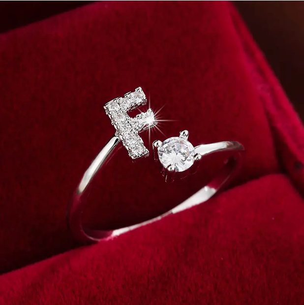 Elegant Letter Ring with Diamonds in Gold and Silver
