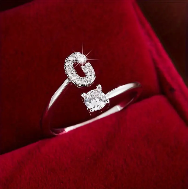 Elegant Letter Ring with Diamonds in Gold and Silver