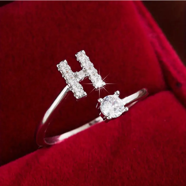 Elegant Letter Ring with Diamonds in Gold and Silver