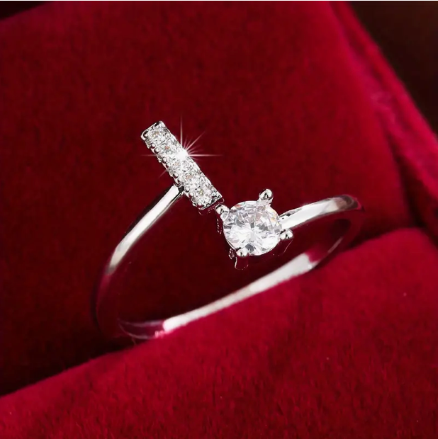 Elegant Letter Ring with Diamonds in Gold and Silver
