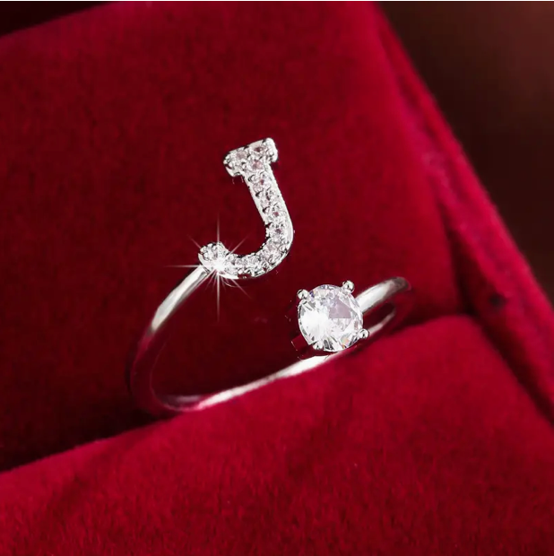 Elegant Letter Ring with Diamonds in Gold and Silver