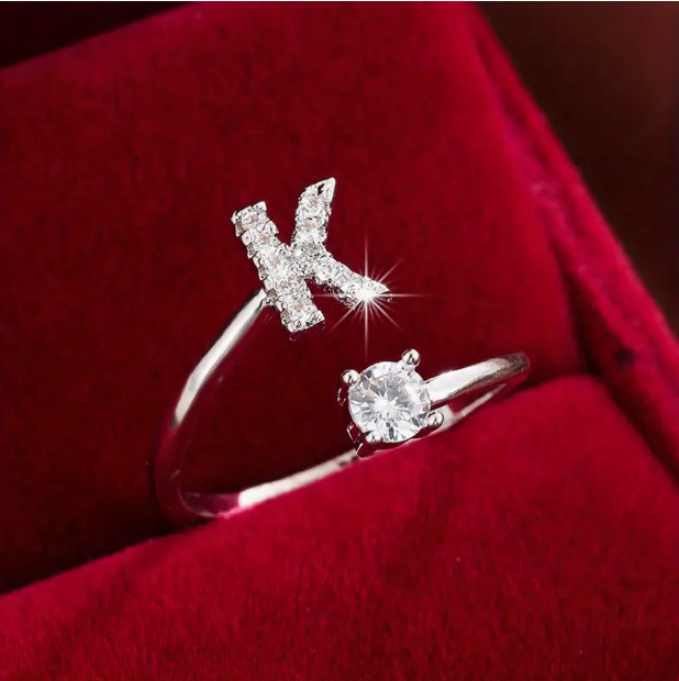 Elegant Letter Ring with Diamonds in Gold and Silver