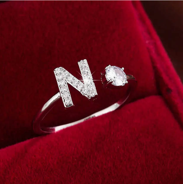 Elegant Letter Ring with Diamonds in Gold and Silver