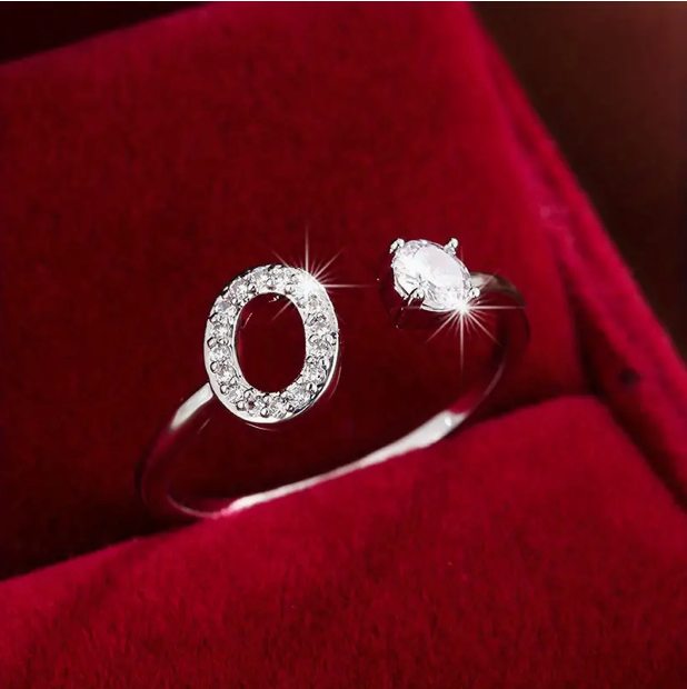 Elegant Letter Ring with Diamonds in Gold and Silver