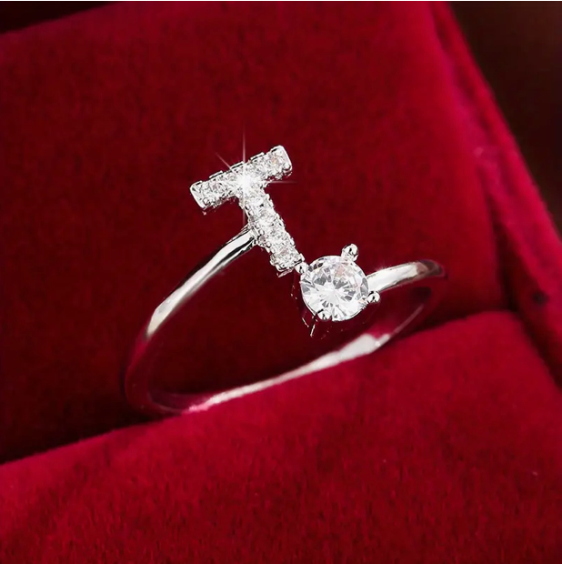Elegant Letter Ring with Diamonds in Gold and Silver