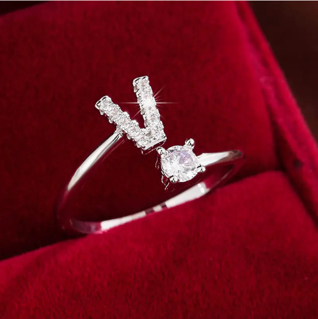 Elegant Letter Ring with Diamonds in Gold and Silver