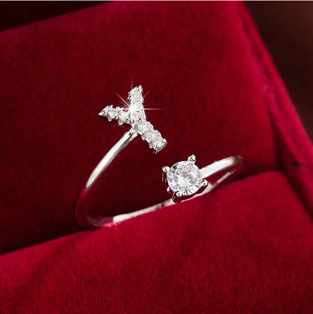 Elegant Letter Ring with Diamonds in Gold and Silver
