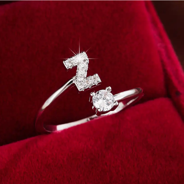 Elegant Letter Ring with Diamonds in Gold and Silver