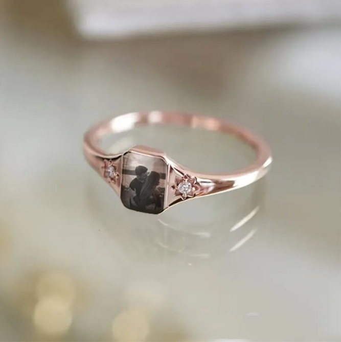 Elegant Diamond Ring with Custom Image Engraving