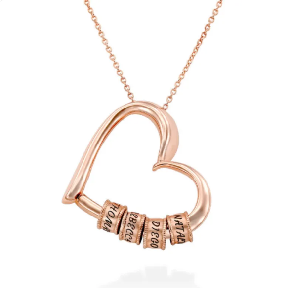 Personalized Heart Necklace with Ring Attachment and Custom Name Engravings