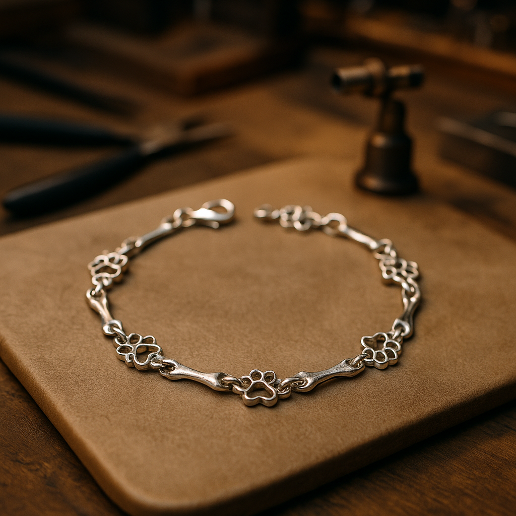 Bracelet with Dog Paw and Bone Charms