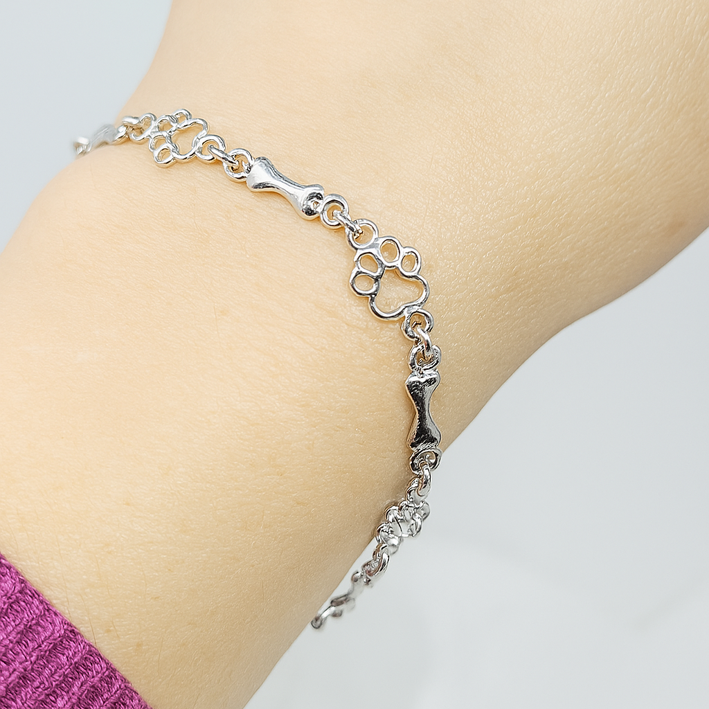 Bracelet with Dog Paw and Bone Charms