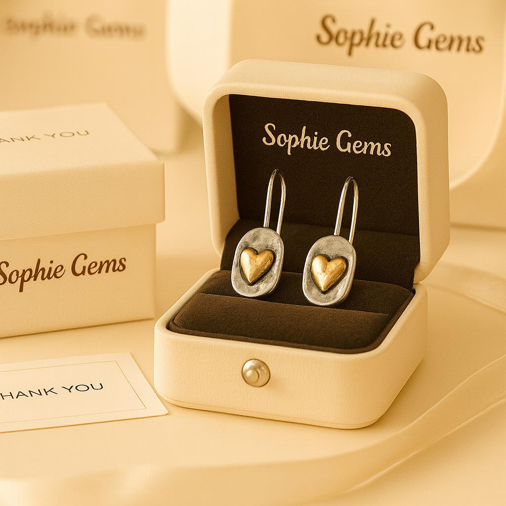 Vintage Silver Golden Heart Earrings