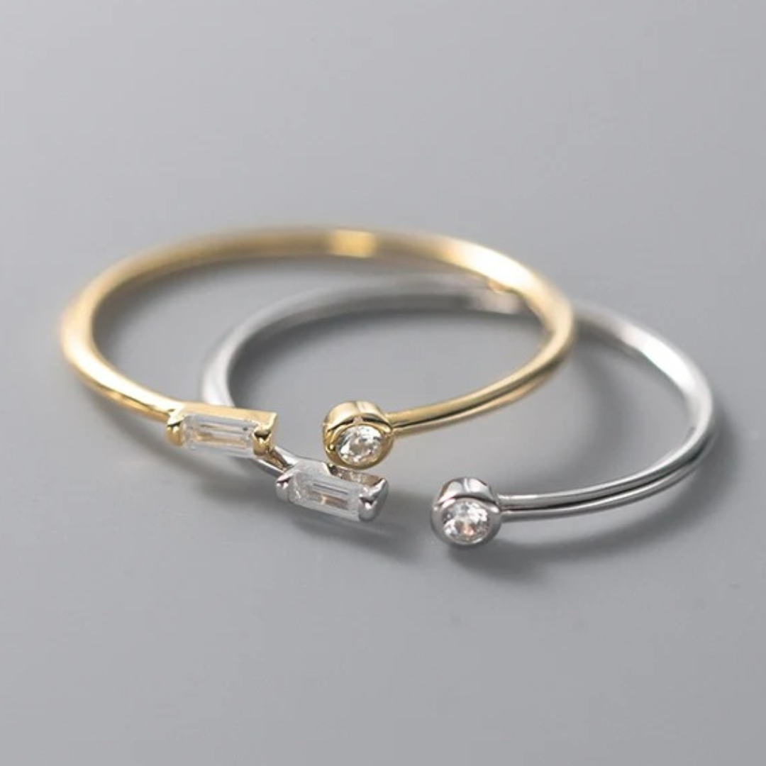 Adjustable Silver Ring with Beautiful Zirconium Stones
