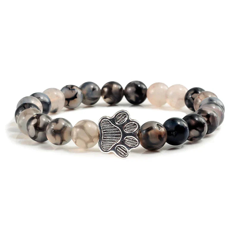 MELIA β Elegant Pearl Bracelet with Charming Paw Pendant Made of Natural Stone